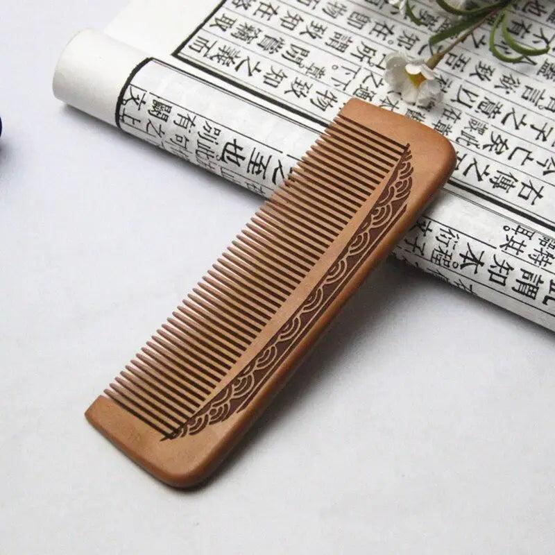 Natural Carved Peach Wood Comb Thickened Wood Comb Curly Massage Hair Comb Anti-static Sandalwood Hairdressing Hair Styling Tool