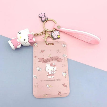 Kawaii Sanrio Cinnamoroll My Melody Anime Keychain Pendant Purin Dog Cat Cute Card Holder Plastic Lanyard Card Holders for Girl