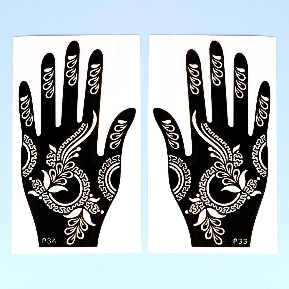 2pcs Henna Tattoo Stencils Templates For Women Temporary Tattoo Indian Fashion Flower Wedding Tattoo Supplies For DIY Body Art