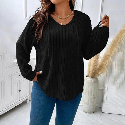 Large Size Tops Women Long Sleeve Loose Hooded Plus Size T -shirt Tee 2023 Autumn Winter Solid Pullover Fashion Female Clothing