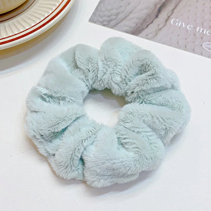 Solid Soft Plush Wide Hair Band For Women Girls Ponytail Holder Hair Tie Fluffy Rubber Band Scrunchie Fashion Hair Accessories