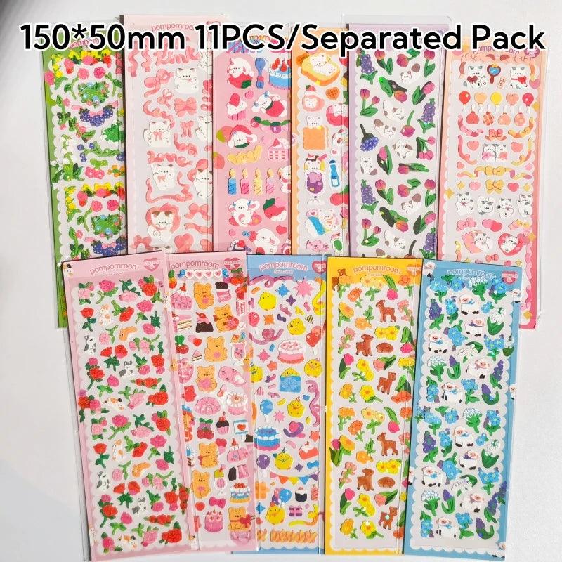 10~12pcs Lovely Cute Korean Toploader Decoration Seal Stickers 3D Holographic Design Kawaii Kpop Cardholder Journaling Deco