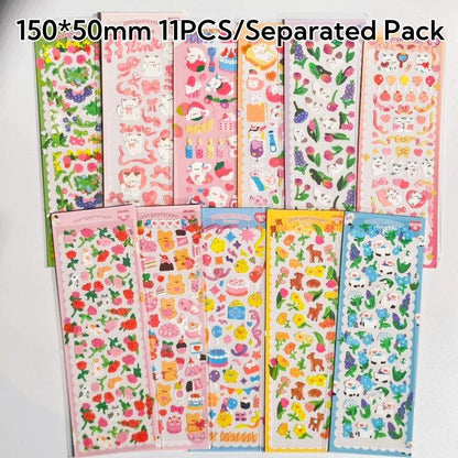 10~12pcs Lovely Cute Korean Toploader Decoration Seal Stickers 3D Holographic Design Kawaii Kpop Cardholder Journaling Deco