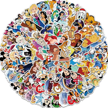 10/50/100pcs Disney Mix Cute Cartoon Micky Princess Stickers Graffiti Decal Laptop Luggage Skateboard Waterproof Sticker Kid Toy