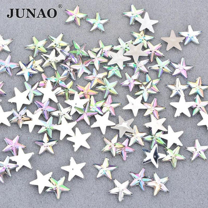 JUNAO 100pcs 10mm Crystal AB Star Decoration Rhinestone Stickers Flatback Stones Applique Non Hot Fix Strass For Clothes Crafts