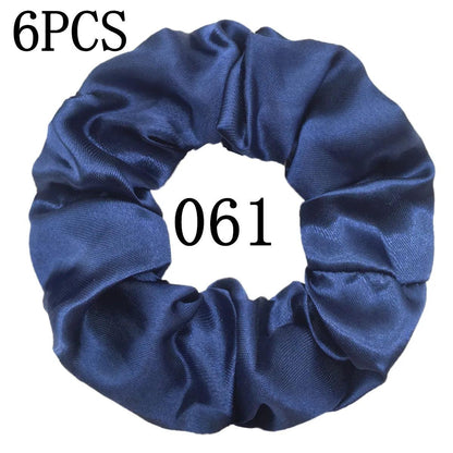 6pcs/lot Hair Scrunchies Bands Scrunchy Ties Ropes Ponytail Holder for Women or Girls Accessories Satin Headwear Solid 100 Color