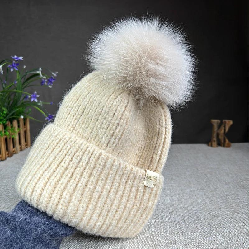 Big size New Brand fur pompom hat Fashion traveling hats for women girl High quality rabbit fur winter Warm Female beanies