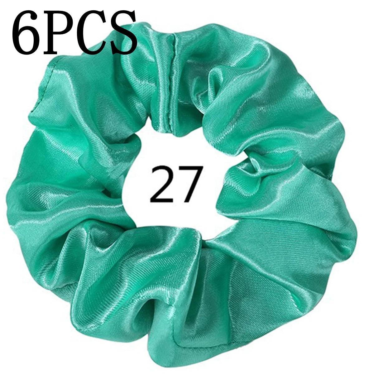 6pcs/lot Hair Scrunchies Bands Scrunchy Ties Ropes Ponytail Holder for Women or Girls Accessories Satin Headwear Solid Color Set