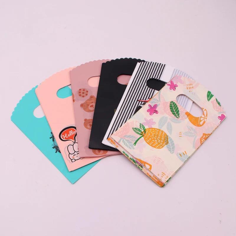 100Pcs/Lot "Thank You" Design Coffee Plastic Bag 9x15cm Jewelry Candy Gift Bag With Handles Small Plastic Packaging Bags