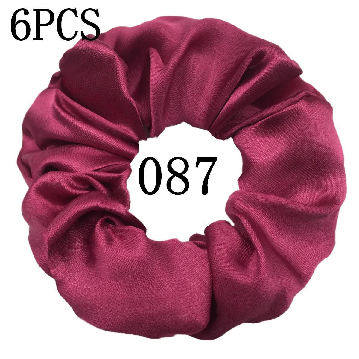 6pcs/lot Hair Scrunchies Bands Scrunchy Ties Ropes Ponytail Holder for Women or Girls Accessories Satin Headwear Solid 100 Color