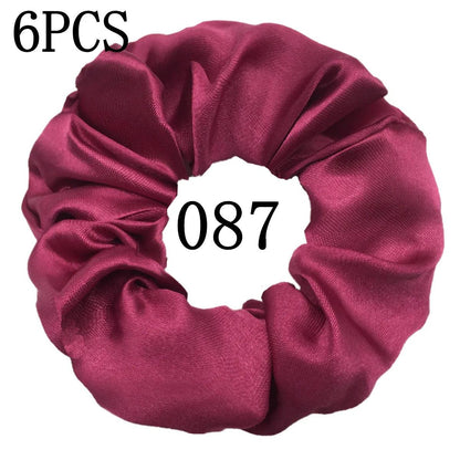 6pcs/lot Hair Scrunchies Bands Scrunchy Ties Ropes Ponytail Holder for Women or Girls Accessories Satin Headwear Solid 100 Color