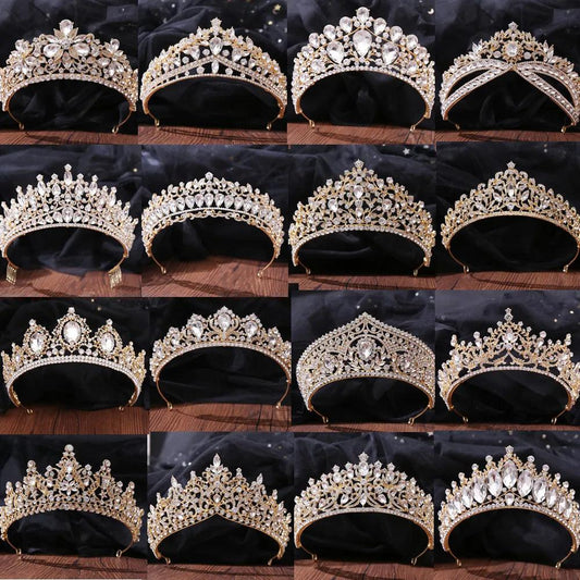 DIEZI Baroque Vintage Gold Color Queen Princess Tiara Crown Luxury Crystal Tiara For Women Wedding Headdress Bridal Hair Jewelry