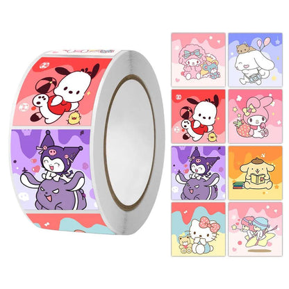 500Pcs/Roll Sanrio Stickers Kawaii Hello Kitty Melody Kuromi Cinnamoroll Luggage Graffiti Decals Kid Toy Decoration Sticker Gift