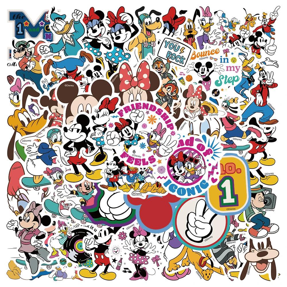 10/50/100pcs Disney Mix Cute Cartoon Micky Princess Stickers Graffiti Decal Laptop Luggage Skateboard Waterproof Sticker Kid Toy