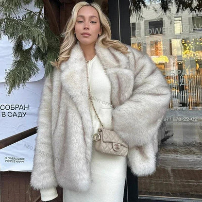 Neo Mint 2024 Winter Ins Hot Fashion Girls Oversized Gradient Fur Coat Women Thick Warm Outerwear Fluffy Faux Fox Fur Jacket