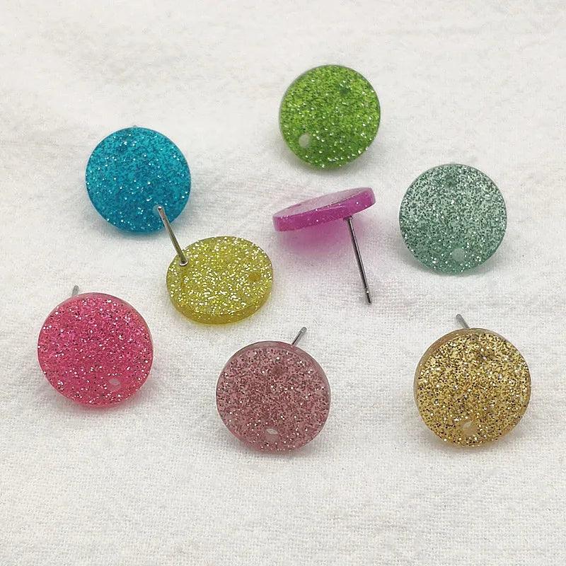 New Arrival! 14/16mm 100pcs/lot Acrylic Coin-Shape Glitter Color Earring Studs For Earrings Accessories/Parts Jewelry DIY Making