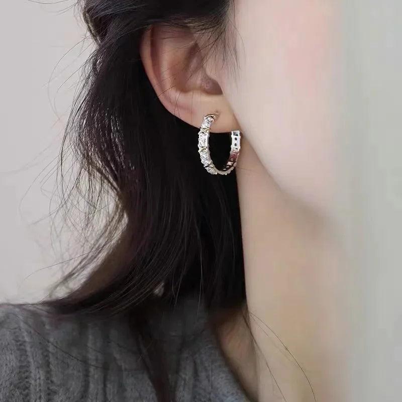 2024 Fashionable Gold and Silver Color Inlay With Zircon Metal Earrings Design Girl's Jewelry Luxurious Accessories For Women