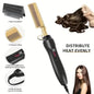 Gold Electric Hair Brushes for Straightener Comb,Copper Hot Comb Heat Pressing Curling/Straightener Styling Brush 220V for Women