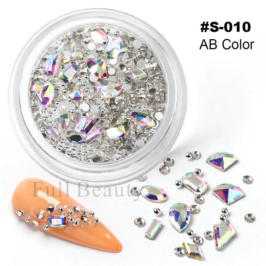 Crystal White Nail Rhinestones Glitter Wedding Bride Design Flatback Gems Charms Beads 3D Nail Art Decoration DIY Parts LAS-008