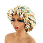 Women Satin Bonnet Cap Double Layer Silky Big Bonnet for Lady Printing Sleep Cap Head Wrap