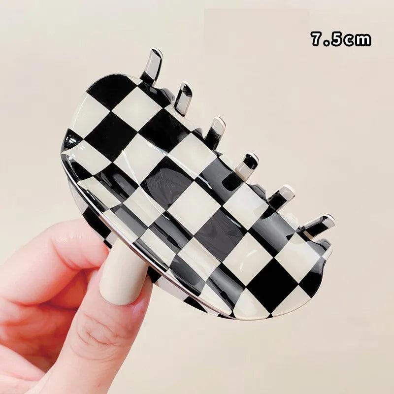 Vintage Women Girls Acrylic Checkered Hair Claw Shark Clip Geometric Grid Headband Hair Clips Hairpins Fashion Hair Accessories