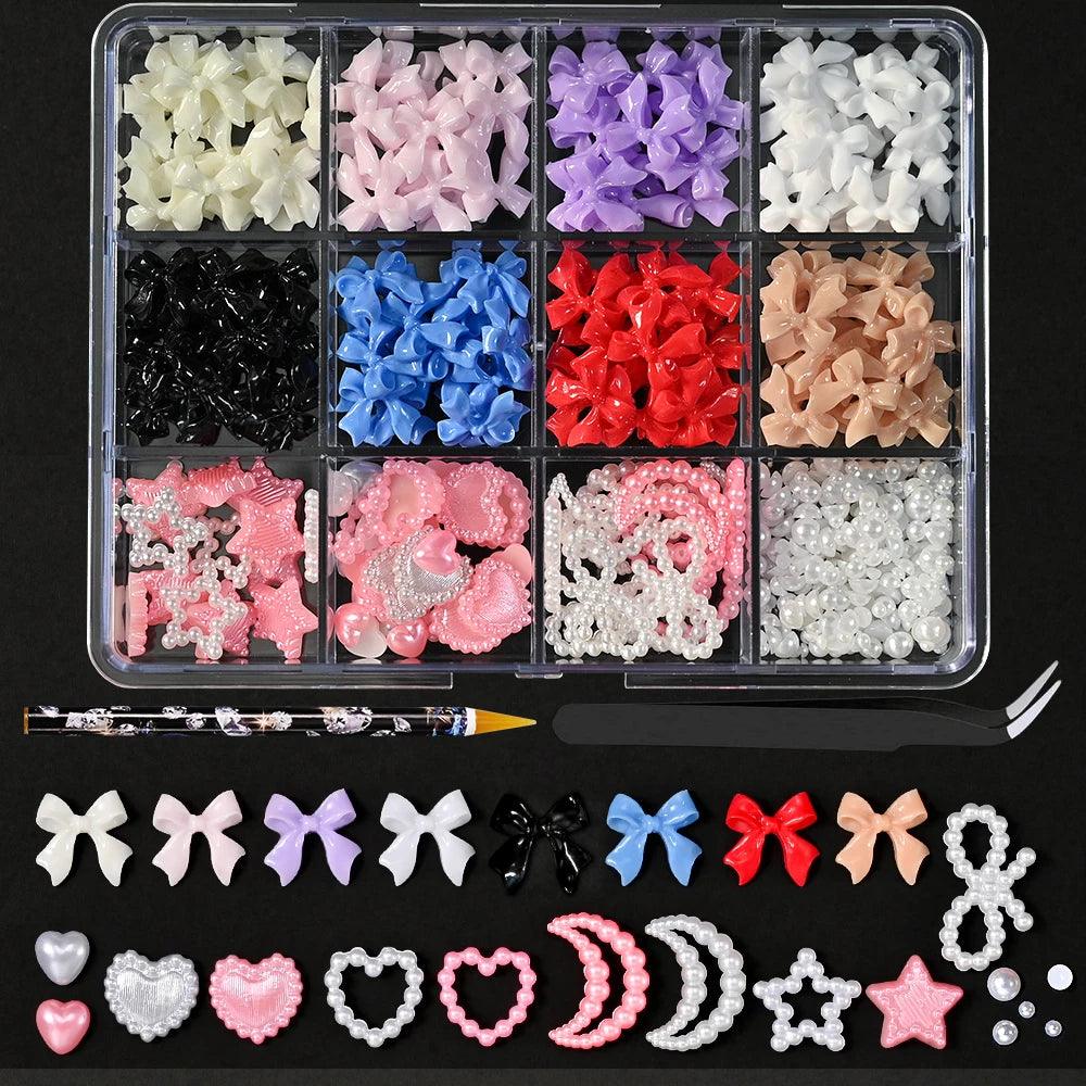 Nail Decoration Set with 1 Boxes 240Pcs Nail Art 3D Rhinestones Big Mix Sizes 3D Crystal Diamonds Metal Charms Gems Stones ,M(1)