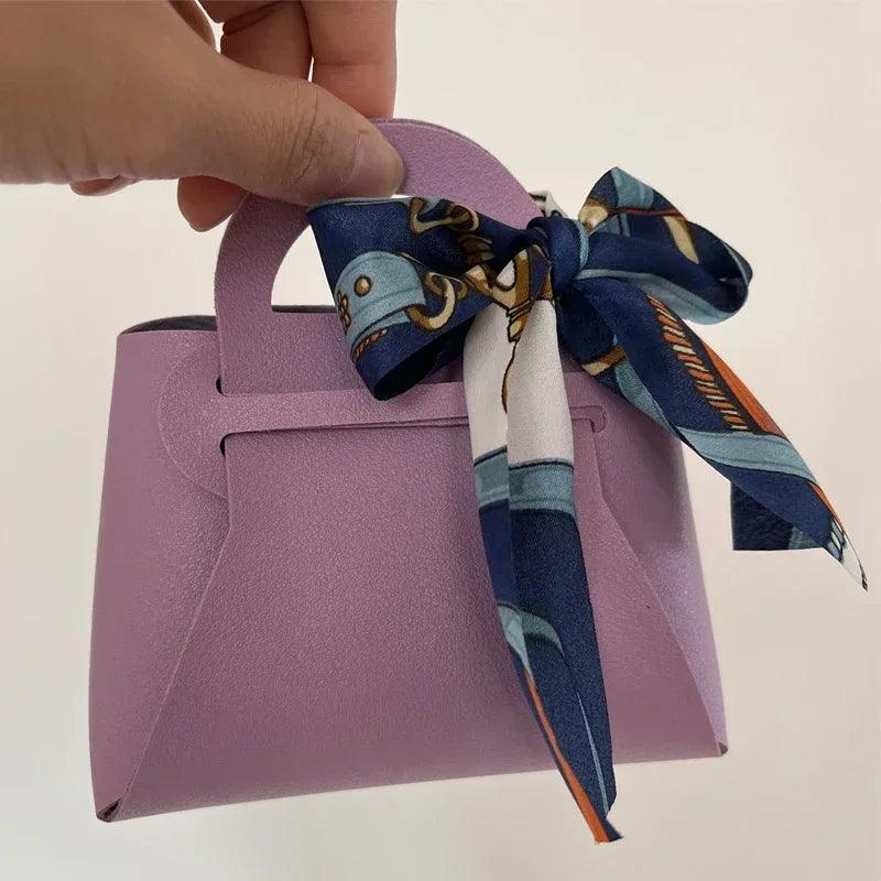 10PCS Distribute Leather Pink Gift Bags Wedding Favour Bag for Guest Mini Handbag with Ribbon Candy Packaging Box Party Decor