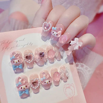 Sanrio False Nail Kawaii 24pcs Melody Accessories Press on Nails Patch Detachable Nail Tips Manicure Jewelry Schoolgirl Gift