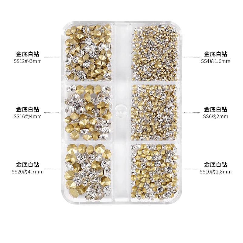 6 Grids/Box Crystal Broken Diamond Glass Nail Rhinestone AB Color Flat/Pointed Nail Gemstone Brilliant Nail Art Decoration Stone