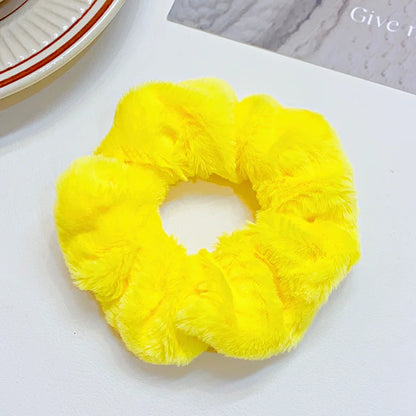 Solid Soft Plush Wide Hair Band For Women Girls Ponytail Holder Hair Tie Fluffy Rubber Band Scrunchie Fashion Hair Accessories