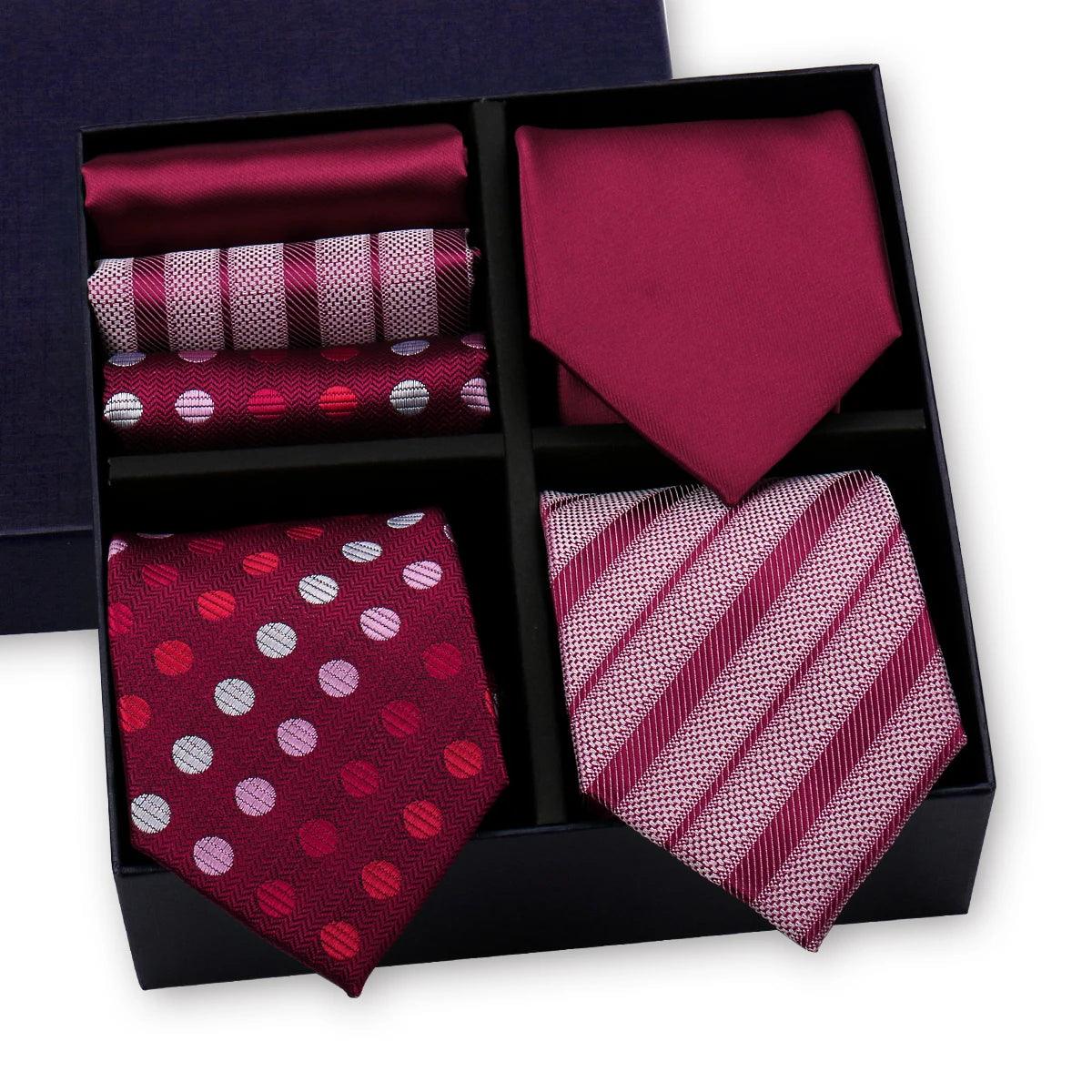 Luxury Men's Tie 3 Sets In Gift Box Paisley Striped Necktie Handkerchief For Men Gravata Wedding Formal Clothing Accessories