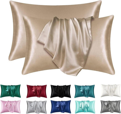 2pcs Satin Silk Pillowcase for Hair and Skin, Coral Pillow Cases Standard Size Set of   Super Soft Pillow Case