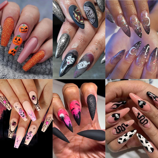 24P/Set Halloween Fake Nails Art Ghost Face Pumpkin Spooky Designer Girls Party Press on Nail Tips Wearable Stick on Nails False