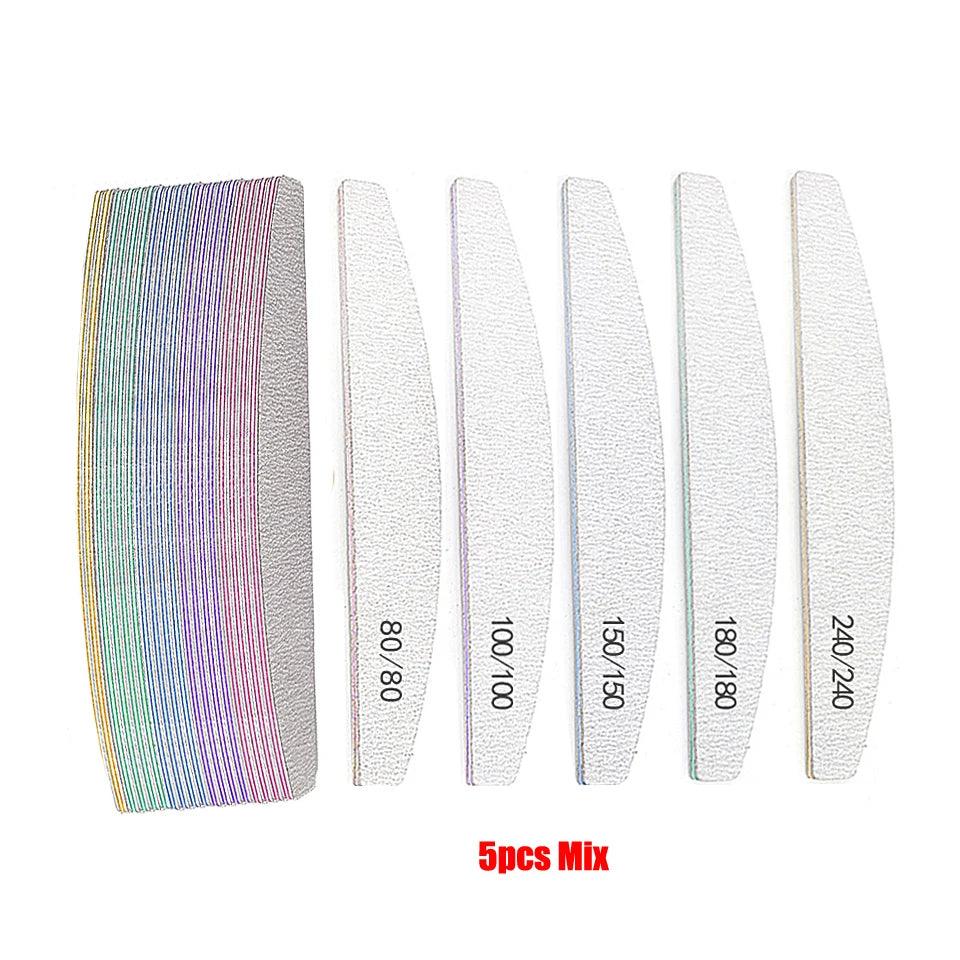 5Pcs/Lot Nail File Mix Color Limas 80/100/150/180/240 Grit Professional Sandpaper Cuticle Remover Buffer Files Manicure Tool Set