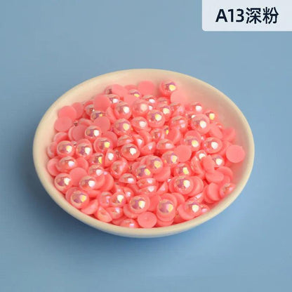 3mm-12mm Mix Size Half Round AB Pearl plastic Non Hotfix Flat Back Glitters For DIY Nail Craft Decoration