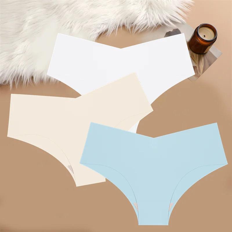 FINETOO 3PCS Ultra-thin Women's Seamless Underwear Panties Sexy V-Shaped Waist Briefs 10 Soild Colours Cozy Stretch Underpants