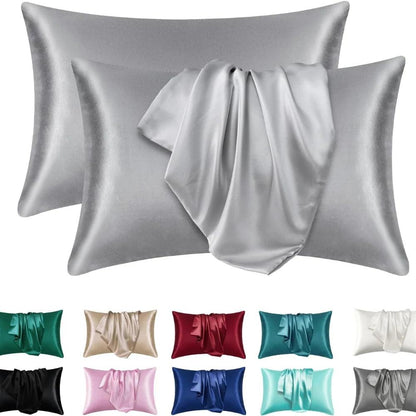 2pcs Satin Silk Pillowcase for Hair and Skin, Coral Pillow Cases Standard Size Set of   Super Soft Pillow Case