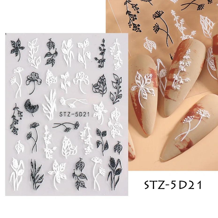 5D Belt Nail Sticker Summer Nail Art Decals Flowers White Daisy 3D Manicure Nail Gel Self Adhesive Stickers Designs Decorations