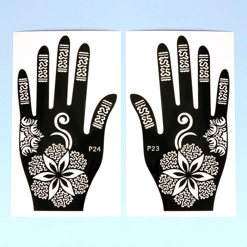 2pcs Henna Tattoo Stencils Templates For Women Temporary Tattoo Indian Fashion Flower Wedding Tattoo Supplies For DIY Body Art