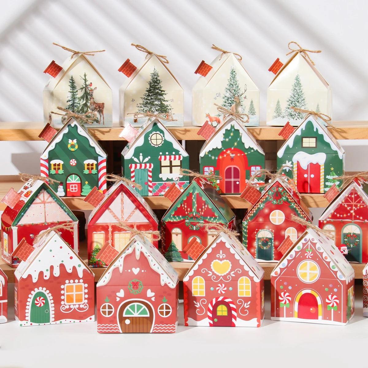 Christmas Gingerbread House Candy Box Merry Christmas Decoration For Home 2024 New Year Gift Cookie Packaging Box Xmas Ornament