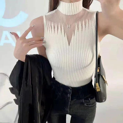 Women Knitting Tank Tops Sleeveless Corset Top 2024 Summer Autumn Vest Half Turtleneck T-Shirt Female Cropped Top Clothing