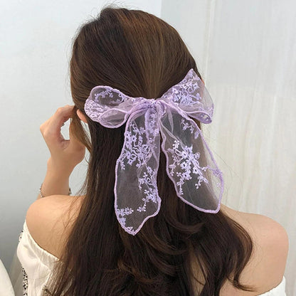 Lystrfac Vintage Black Velvet Bow Hair Ribbon Scrunchie for Women Girls Long Elastic Hair Tie Headwear Female Hair Accessories