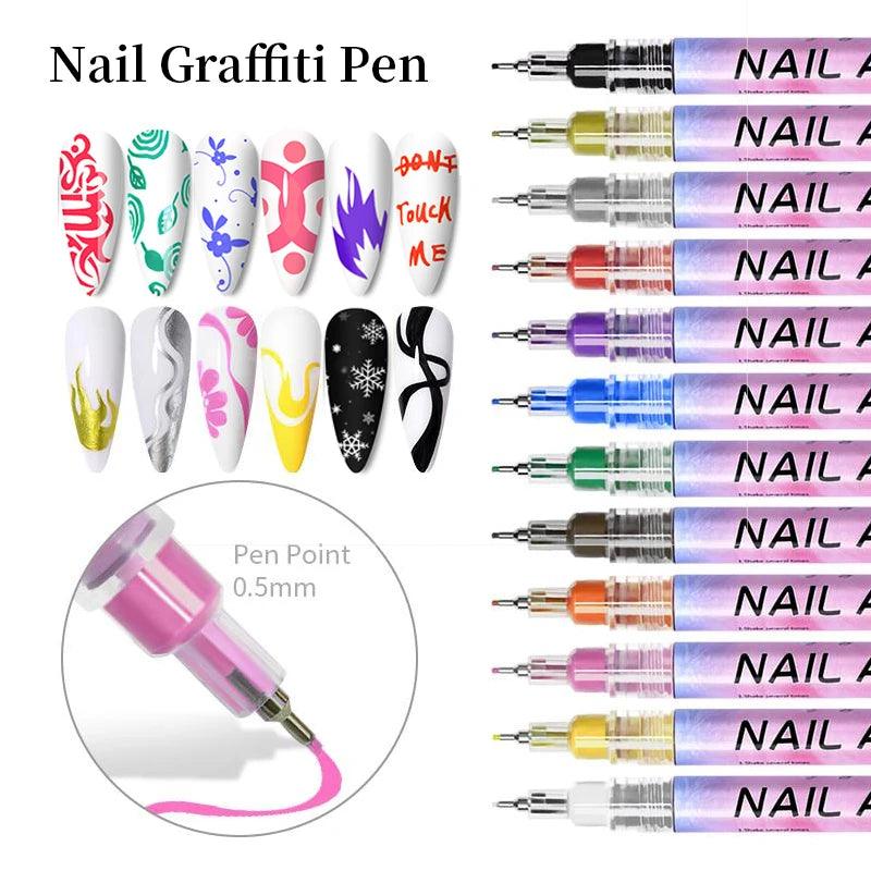 Nail Art Drawing Graffiti Pen Waterproof Painting Liner Brush DIY 3D Abstract Lines Fine Details Flower Leaf Nail Manicure Tools