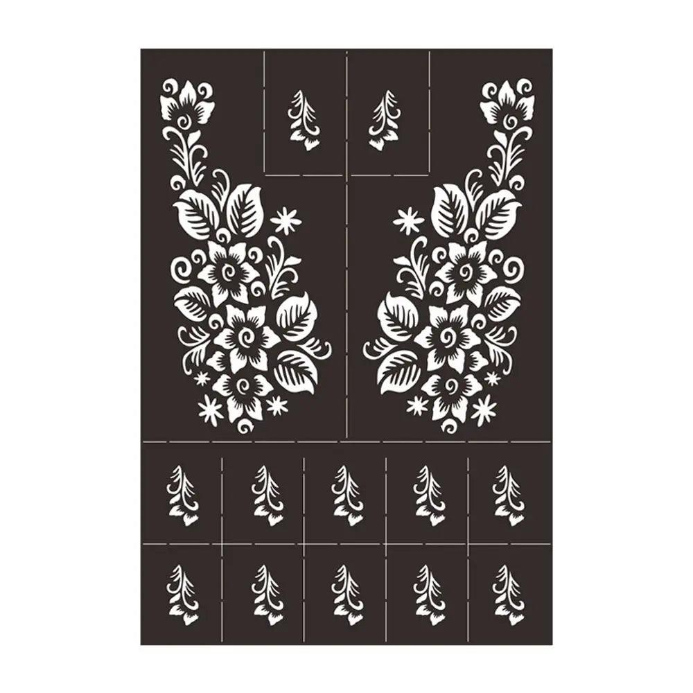 Professional Henna Stencil Temporary Hand Tattoo Body Art Sticker Template Wedding Tool India Flower Tattoo Stencil