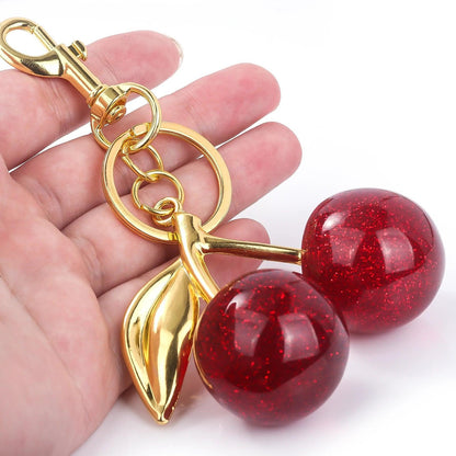 Fashion Delicious Red Cherry Keychain Summer Fruits Cherries Pendant Keyring For Women Men Jewelry Bag Accessories Gift