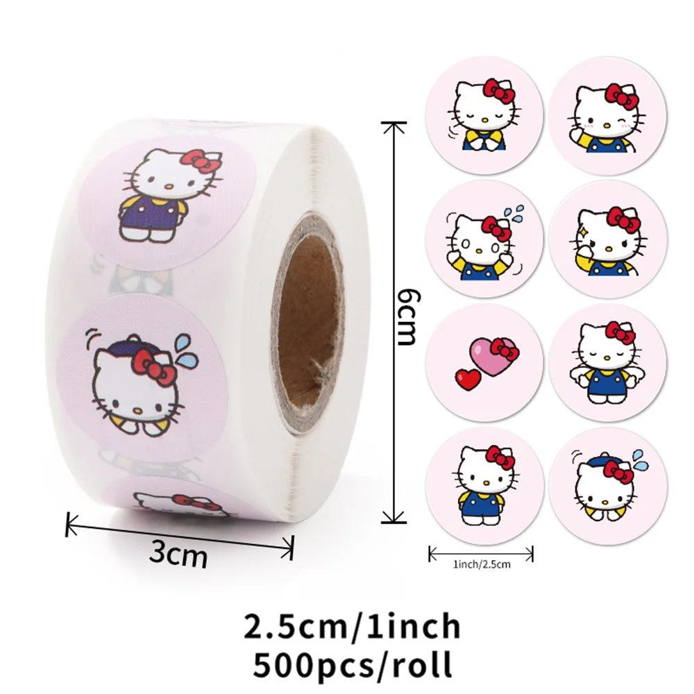 500Pcs/Roll Sanrio Stickers Kawaii Hello Kitty Melody Kuromi Cinnamoroll Luggage Graffiti Decals Kid Toy Decoration Sticker Gift