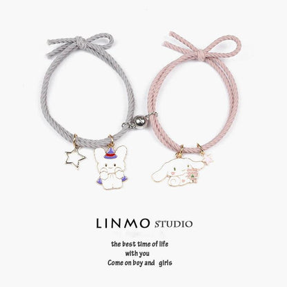 1 Pair Sanrio Accessories Bracelet Kuromi Melody Magnetic Small Rubber Band Couple Girlfriend Cartoon Aluminum Alloy Girl Gift