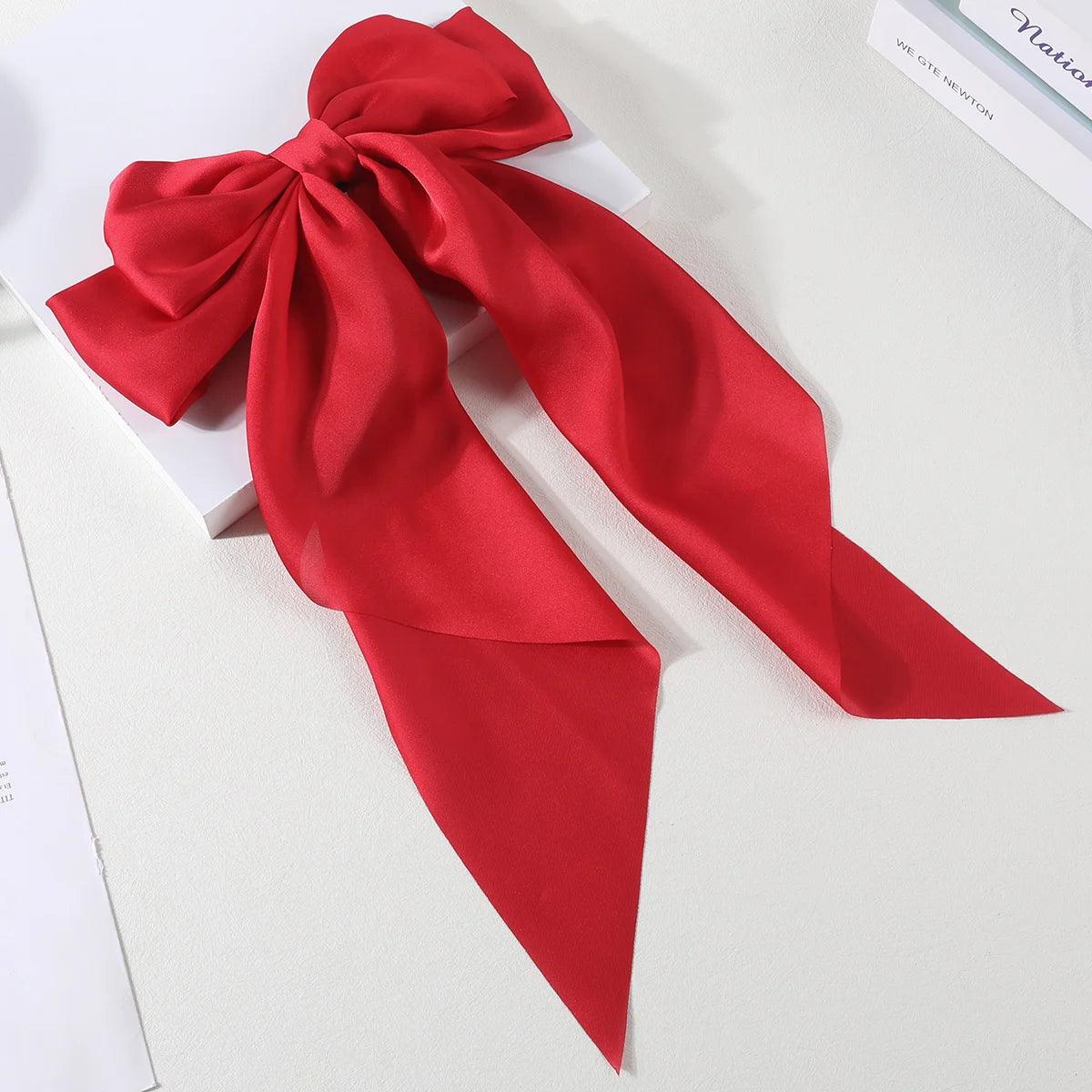 2Pcs/Set Elegant Bow Ribbon Hair Clip Women Fashion Solid Bowknot Satin Hairpin Barrettes Girls Ponytail Clip Hair Accessories