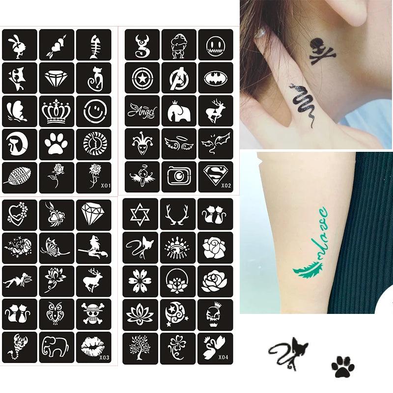 133pcs Airbrush Glitter Tattoo Stencil Women Kids Drawing Template,Small Flower Butterfly Henna Tattoo Stencil