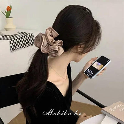 Korean Fashion Big Size Scrunchie Ruffle Elastic Hair Bands Girls Updo Headwear Elegant Ribbon Hair Ties Women Hair Accessories